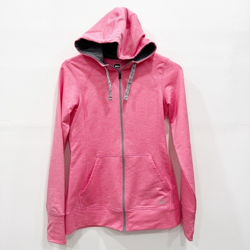 REI Women’s Hooded Full Zip Sweatshirt Hiking Outdoor Camping Heather Pink Small